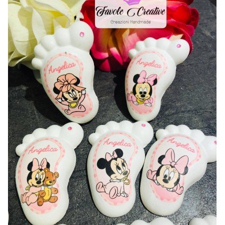 Piedino Profumato Minnie con Nome, Sfondo POIS e Brillantino | Bomboniera Battesimo Nascita