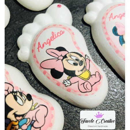 Piedino Profumato Minnie con Nome, Sfondo POIS e Brillantino | Bomboniera Battesimo Nascita