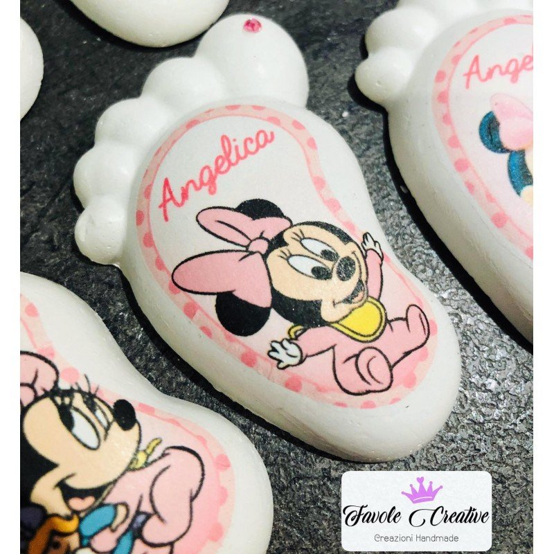 Piedino Profumato Minnie con Nome, Sfondo POIS e Brillantino | Bomboniera Battesimo Nascita