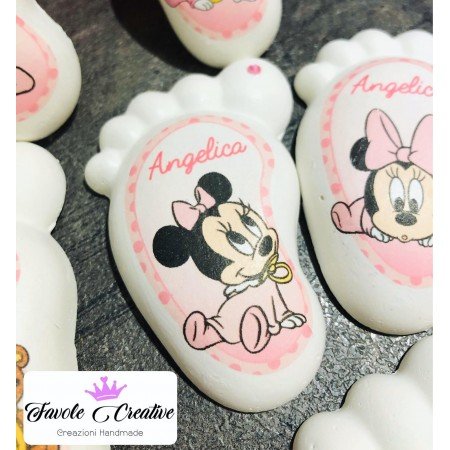 Piedino Profumato Minnie con Nome, Sfondo POIS e Brillantino | Bomboniera Battesimo Nascita