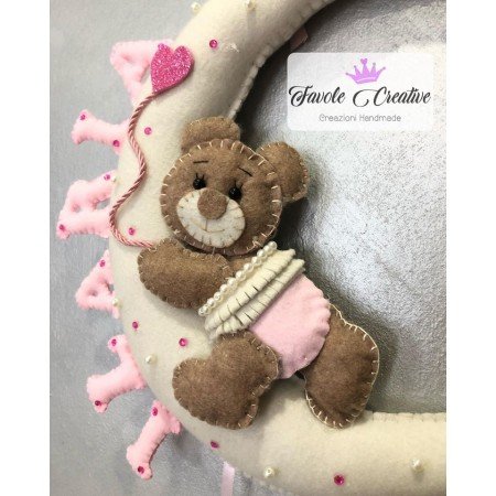 Fiocco Nascita Personalizzato Luna con Orsetto e Nome Ilaria - Decorazione Nascita Bimba