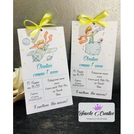 Invito Primo Compleanno Piccolo Principe con Nastrino – Biglietto Senza Busta