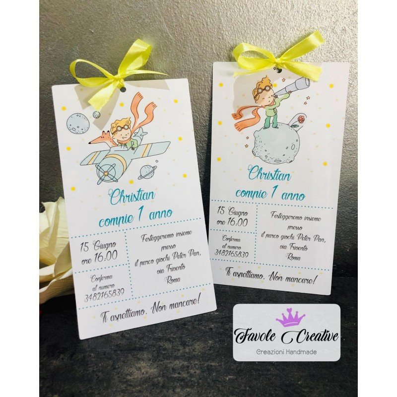Invito Primo Compleanno Piccolo Principe con Nastrino – Biglietto Senza Busta Invito Primo Compleanno Piccolo Principe con Nastrino – Biglietto Senza Busta