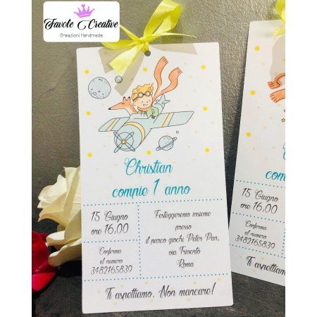 Invito Primo Compleanno Piccolo Principe con Nastrino – Biglietto Senza Busta