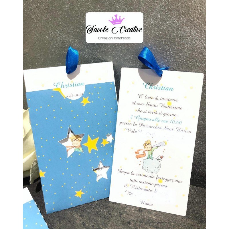 Partecipazione Battesimo Piccolo Principe con Busta – Invito Elegante Personalizzato Partecipazione Battesimo Piccolo Principe con Busta – Invito Elegante Personalizzato