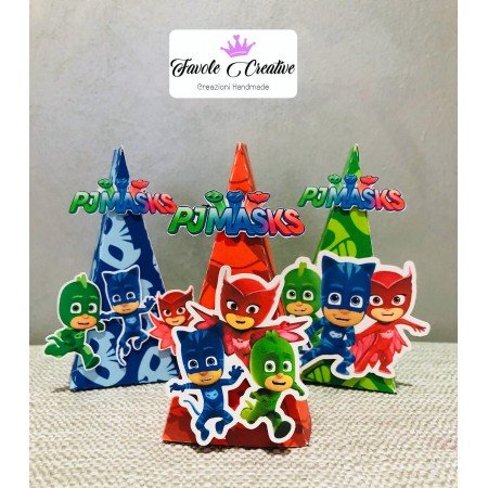 Cono porta confetti PJ MASK per feste e compleanni rosso verde blu