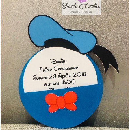 Invito Primo Compleanno Paperino – Sagoma Originale con Testo Personalizzato
