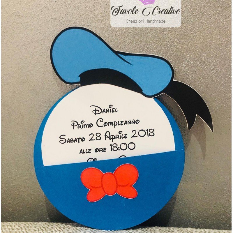 Invito Primo Compleanno Paperino – Sagoma Originale con Testo Personalizzato Invito Primo Compleanno Paperino – Sagoma Originale con Testo Personalizzato