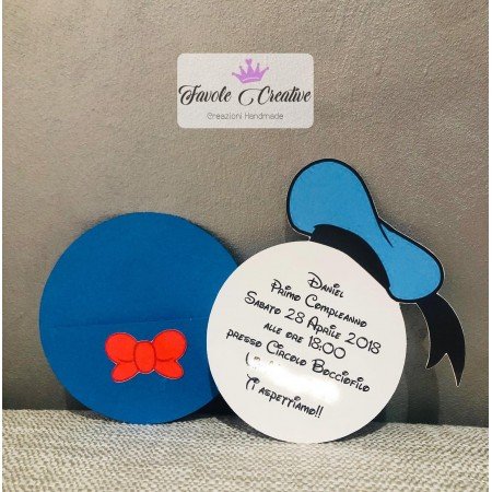Invito Primo Compleanno Paperino – Sagoma Originale con Testo Personalizzato