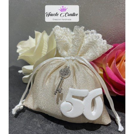 Sacchetto Brillantinato Nozze d'Oro Gessetto 50 Bomboniera