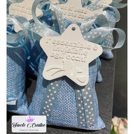 Sacchetto Portaconfetti Yuta Celeste con Gessetto Profumato – Tema Il Piccolo Principe