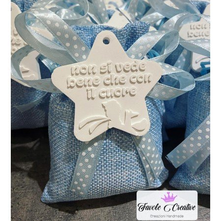 Sacchetto Portaconfetti Yuta Celeste con Gessetto Profumato – Tema Il Piccolo Principe