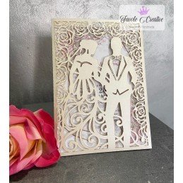 Invito Matrimonio Elegante Taglio Laser con Sposi Intagliati e Grafica Floreale Personalizzata