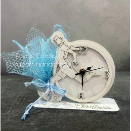 OROLOGIO in legno MODELLO CALCIATORE CON SACCHETTO E CONFETTI