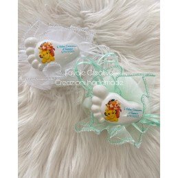 Sacchetto in Tulle bianco e verde acqua con Gessetto Profumato Personalizzato – Tema re leone