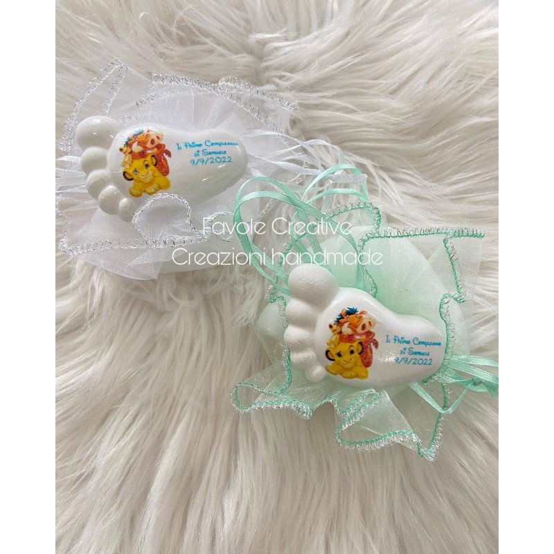 Sacchetto in Tulle bianco e verde acqua con Gessetto Profumato Personalizzato – Tema re leone Sacchetto in Tulle bianco e verde acqua con Gessetto Profumato Personalizzato – Tema re leone