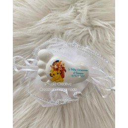 Sacchetto in Tulle bianco e verde acqua con Gessetto Profumato Personalizzato – Tema re leone