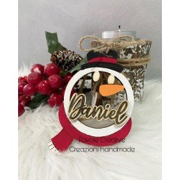 Pallina in legno con nome PUPAZZO DI NEVE