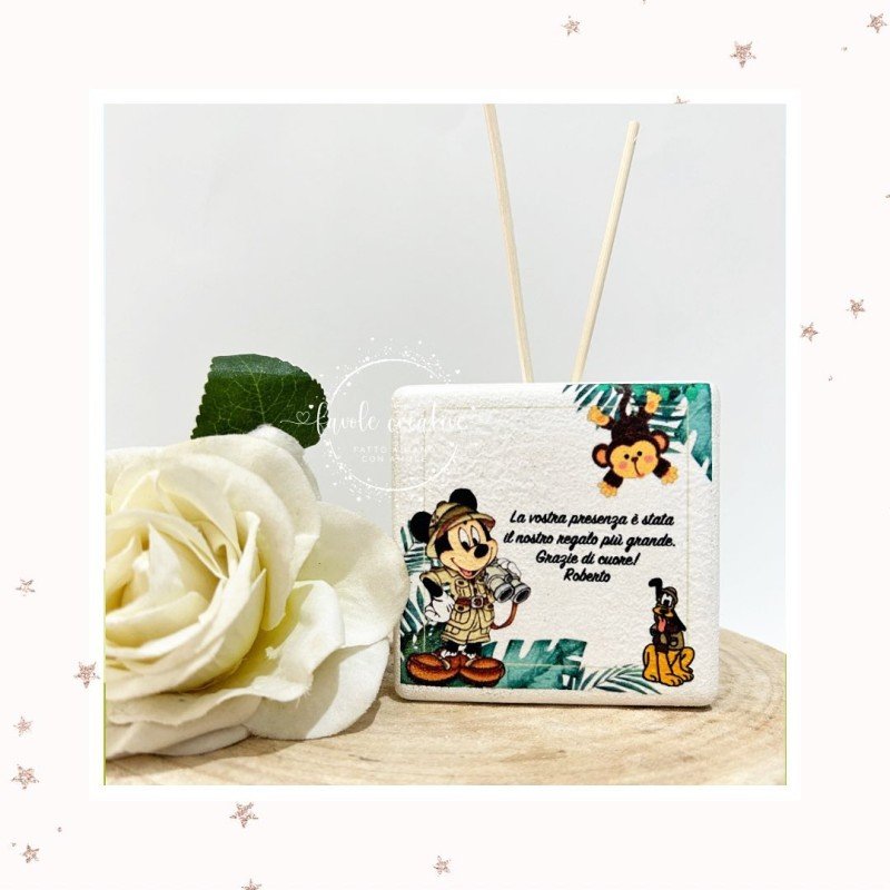 Profumatore Quadrato Topolino Safari - Bomboniera Personalizzata con Frase Profumatore Quadrato Topolino Safari - Bomboniera Personalizzata con Frase