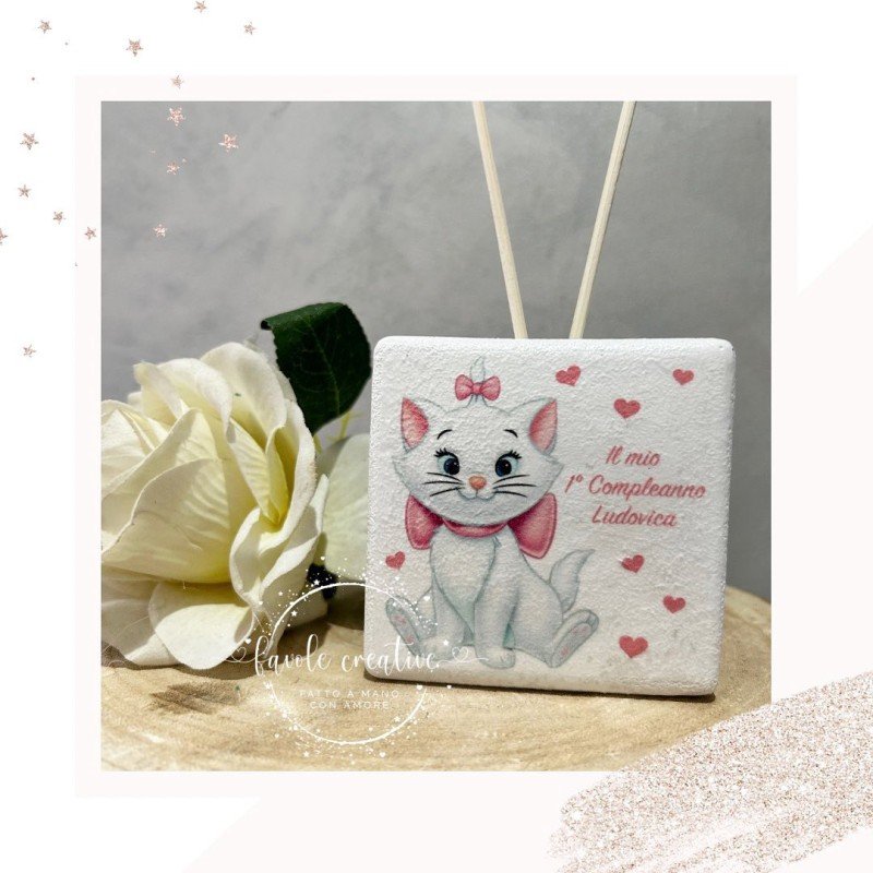 Profumatore Quadrato Tema Minù Aristogatti - Bomboniera Personalizzata con Frase