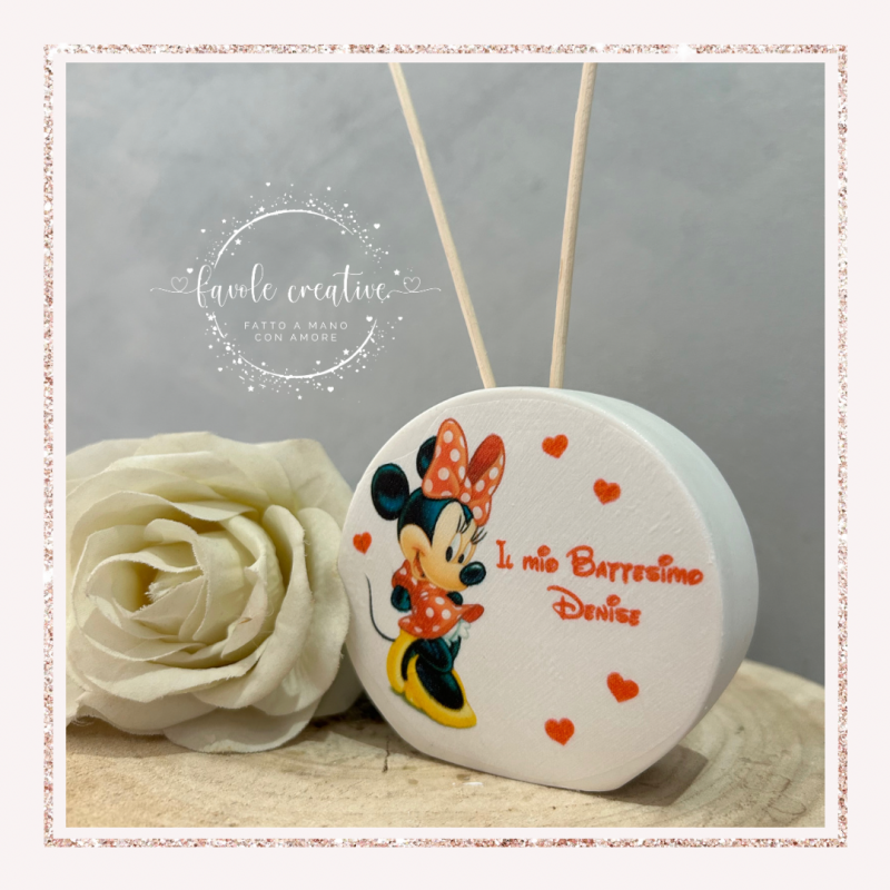 Profumatore Rotondo Minnie Personalizzato 9 Cm Bomboniera Battesimo Compleanno Nascita