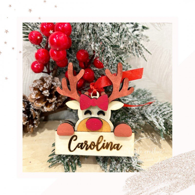 RENNA FEMMINUCCIA IN LEGNO CON NOME PERSONALIZZATA