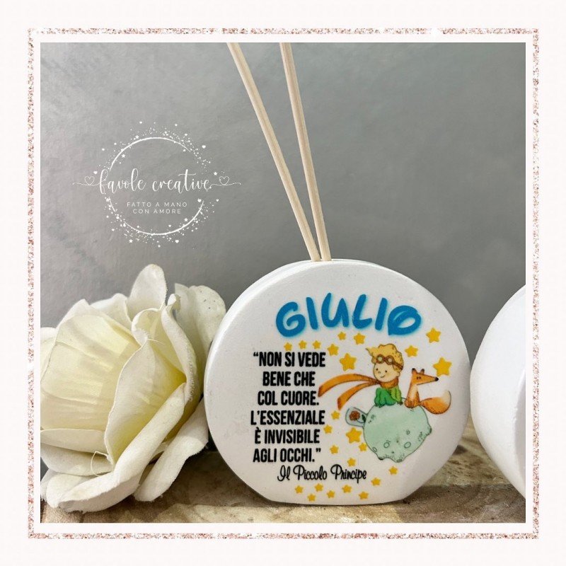 Profumatore Rotondo Piccolo Principe 9 Cm Frase Cuore Bomboniera Battesimo Nascita Evento