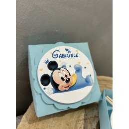 Bomboniera Topolino Baby con Scatolina Celeste | Profumatore Rotondo Personalizzato Nascita, Battesimo