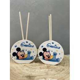 Bomboniera Topolino Baby con Scatolina Celeste | Profumatore Rotondo Personalizzato Nascita, Battesimo