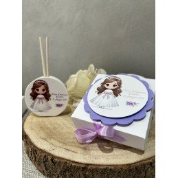 Bomboniera Prima Comunione Bimba con Scatolina Personalizzata | Profumatore Rotondo 6,5 cm
