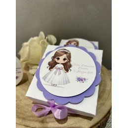 Bomboniera Prima Comunione Bimba con Scatolina Personalizzata | Profumatore Rotondo 6,5 cm