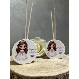 Bomboniera Prima Comunione Bimba con Scatolina Personalizzata | Profumatore Rotondo 6,5 cm