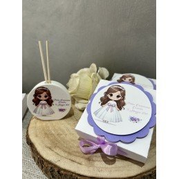 Bomboniera Prima Comunione Bimba con Scatolina Personalizzata | Profumatore Rotondo 6,5 cm