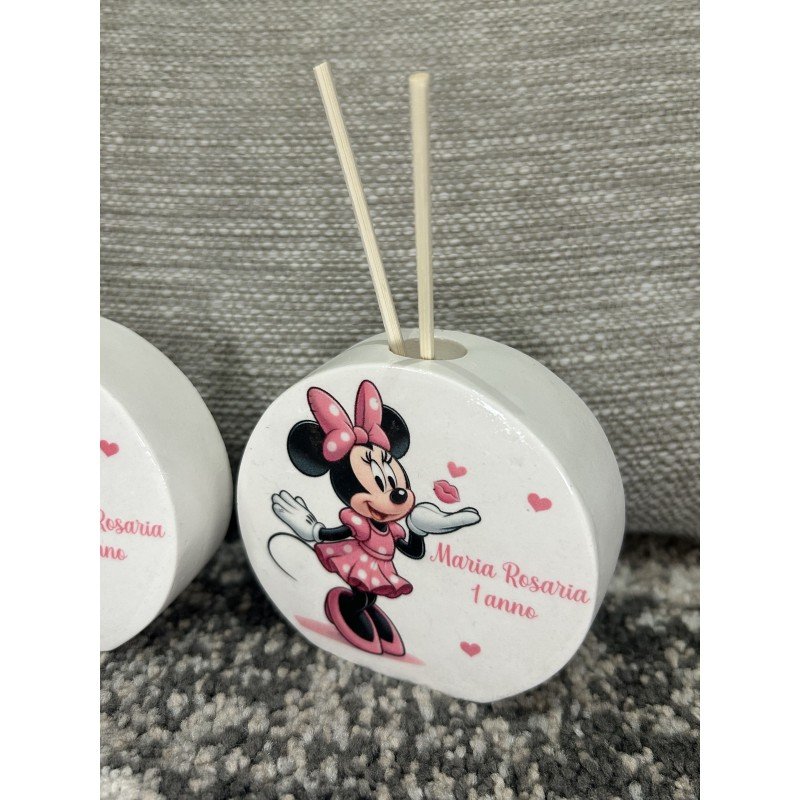 Profumatore Rotondo Minnie Rosa Personalizzato 9 Cm Bomboniera Battesimo Nascita Compleanno