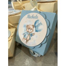 Bomboniera Orsetto con Scatolina Personalizzata | Profumatore Grande 9 cm per Nascita o Battesimo