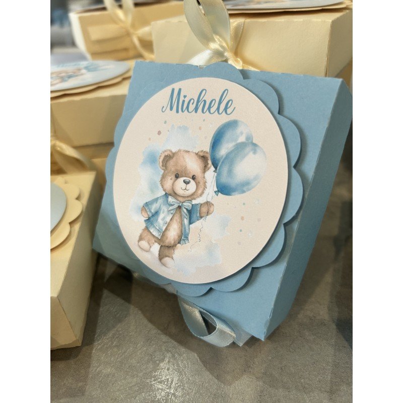 Bomboniera Orsetto con Scatolina Personalizzata | Profumatore Grande 9 cm per Nascita o Battesimo