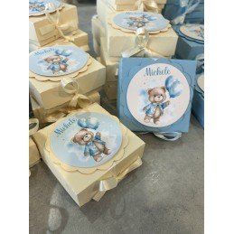 Bomboniera Orsetto con Scatolina Personalizzata | Profumatore Grande 9 cm per Nascita o Battesimo