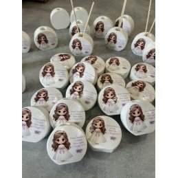 Profumatore Rotondo Prima Comunione Bambina 6,5 cm | Bomboniera Personalizzata con Frase