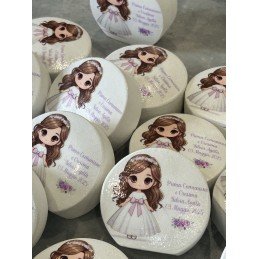 Profumatore Rotondo Prima Comunione Bambina 6,5 cm | Bomboniera Personalizzata con Frase
