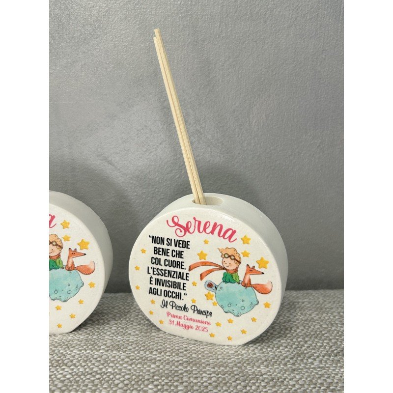 Profumatore Rotondo Piccolo Principe 9 Cm Frase Bimba Bomboniera Battesimo Nascita