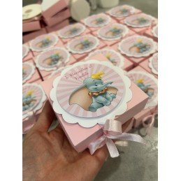 Bomboniera Dumbo con Scatolina Rosa Personalizzata | Profumatore 9 cm Artigianale per Nascita o Battesimo
