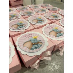 Bomboniera Dumbo con Scatolina Rosa Personalizzata | Profumatore 9 cm Artigianale per Nascita o Battesimo
