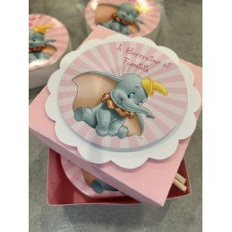 Bomboniera Dumbo con Scatolina Rosa Personalizzata | Profumatore 9 cm Artigianale per Nascita o Battesimo