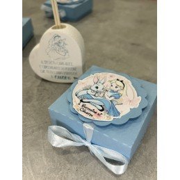 Scatolina Alice nel Paese delle Meraviglie Celeste con Profumatore a Cuore – Bomboniera Personalizzata