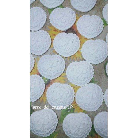 Gessetti profumati CUORE CON INIZIALE bomboniera segnaposto nozze matrimonio battesimo comunione