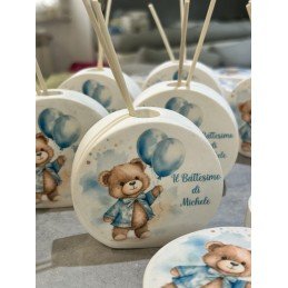 Profumatore Rotondo Orsetto Personalizzato 9 Cm Bomboniera Battesimo Nascita