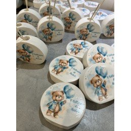 Profumatore Rotondo Orsetto Personalizzato 9 Cm Bomboniera Battesimo Nascita