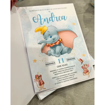 Inviti Battesimo Dumbo Personalizzati con Busta | Favole Creative