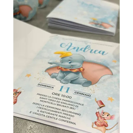Inviti Battesimo Dumbo Personalizzati con Busta | Favole Creative