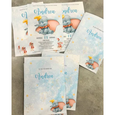 Inviti Battesimo Dumbo Personalizzati con Busta | Favole Creative
